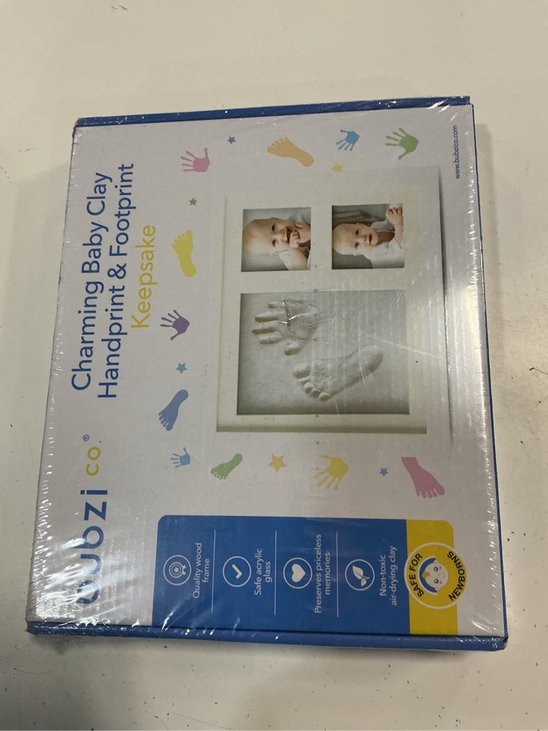 Condition photo showing New/Like New for baby hand & footprint kit, clay handprint keepsake frame, newborn nursery picture frames, hand print mold kit, personalized new mom gifts for baby shower & registry (fresh white)