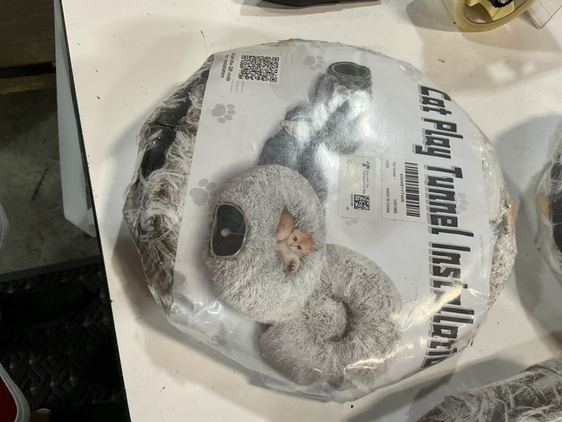 Condition photo showing New/Like New for cat tunnel bed for indoor cats, peekaboo cat cave with washable soft play mat, furry cat tube, for kitten/puppy/rabbit, brown