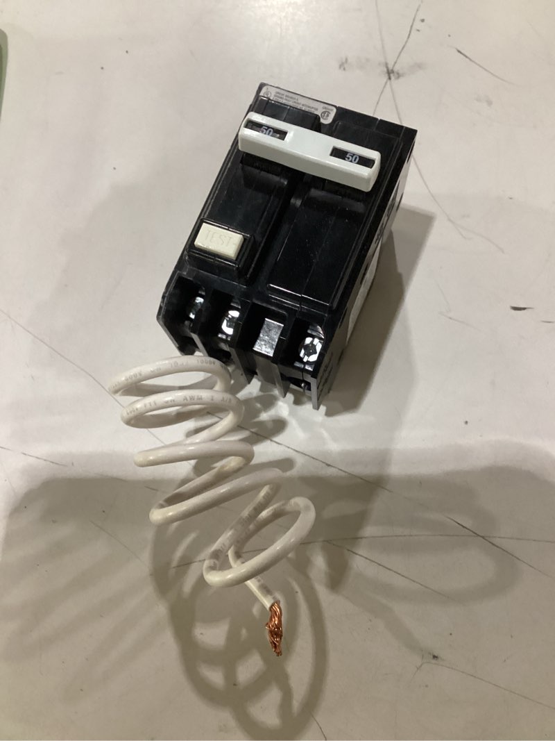 Condition photo showing Good Condition for ABB Q-Line® THQL2150GFT 50A 240-Volts Double Pole Circuit Breaker • 50 Amp Double Pole Ground Fault Breaker with Self-Test • 120/240 VAC 2-Pole GFCI Breaker • Ground Fault Circuit Interrupter