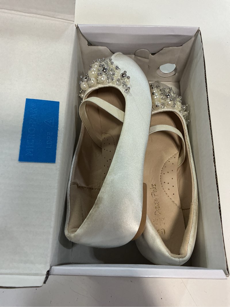 Condition photo showing As Is for dream pairs girls ballet flats flower shoes mary jane ballerina flat dress shoes for daily/wedding/party 10 toddler ivory