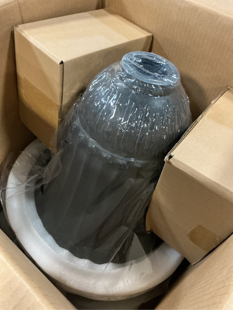 Condition photo showing Good Condition for urn planters 22", set of 2, tall stone-resin pedestal planters for outdoor plants, large front porch decor, patio garden pots, outdoor urns for entryway, porch & deck, black plant pot