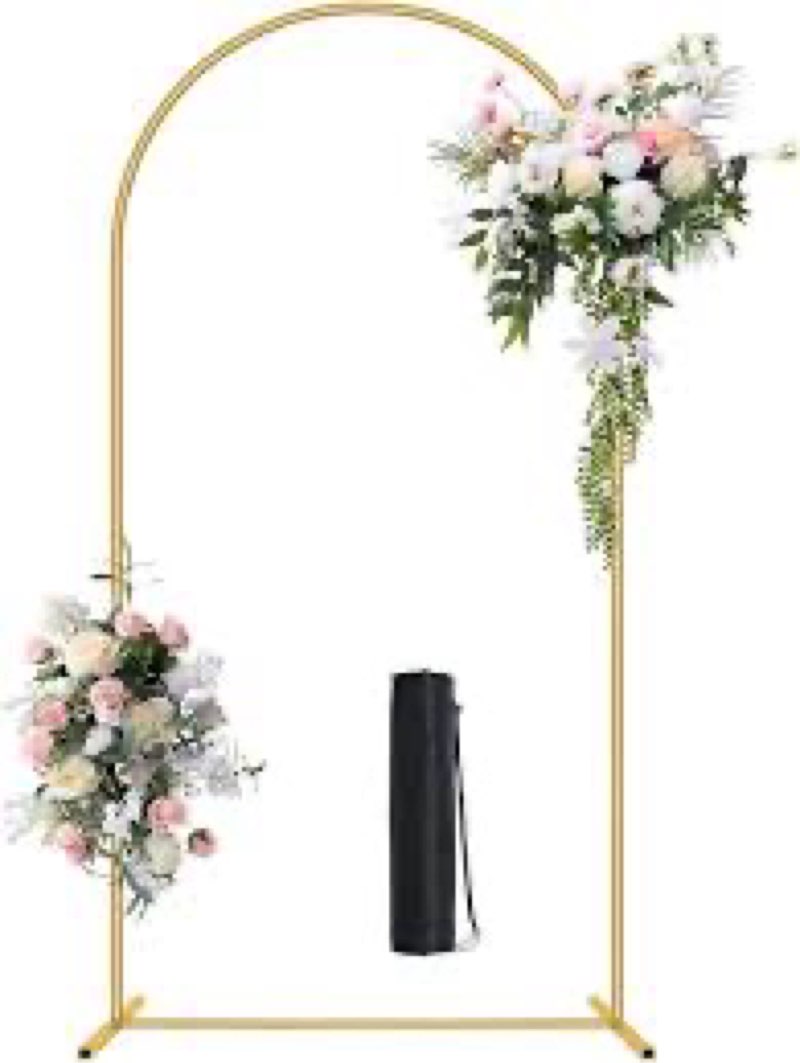 6.6FT Metal Wedding Arch Stand Gold Square Arched Backdrop Frame for Party Ceremony Birthday Bridal 