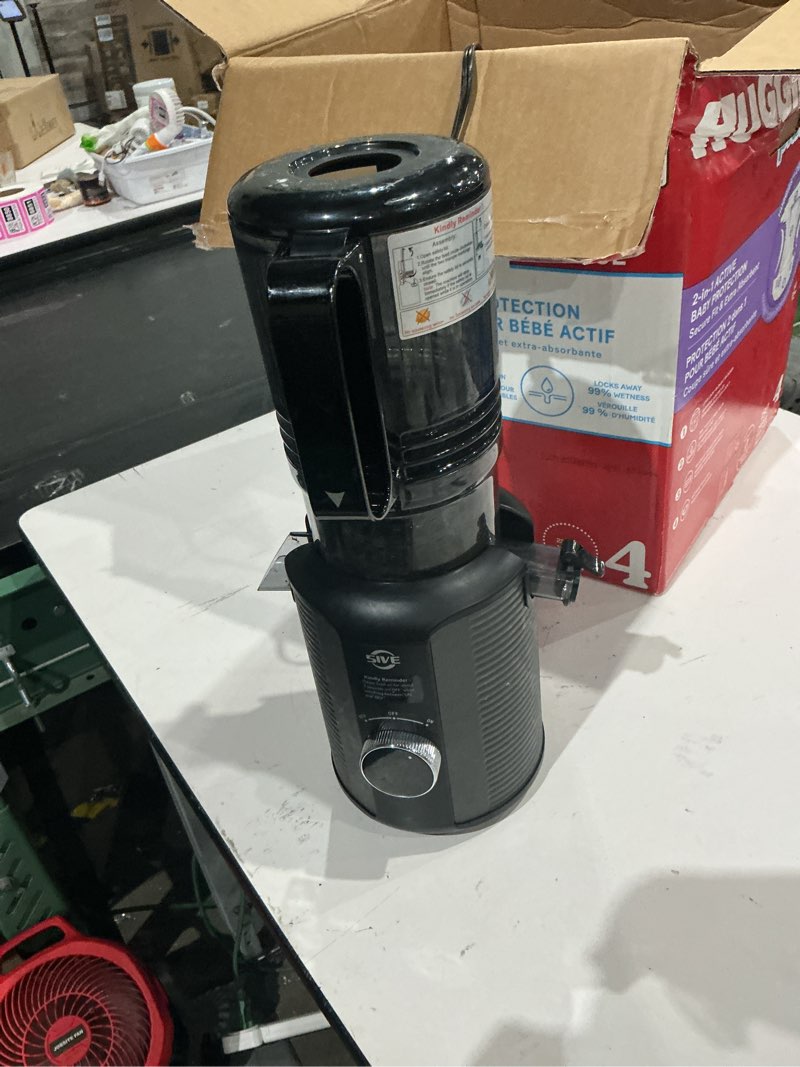 Condition photo showing As Is for 300w cold press juicer with 5.8" extra-large feed chute, slow masticating juicer machines for fruits and vegetables, high juice yield, easy to clean, family use, bpa free (black & grey)