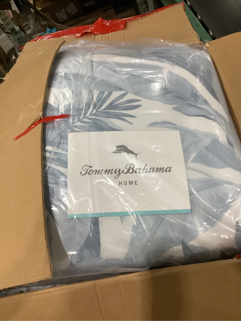 Condition photo showing Good Condition for tommy bahama - king comforter set, 100% cotton slub fabric with soft breathable texture, 5 piece bed set with matching pillowcases & bonus throw pillows (palm serenity blue) palm serenity blue king