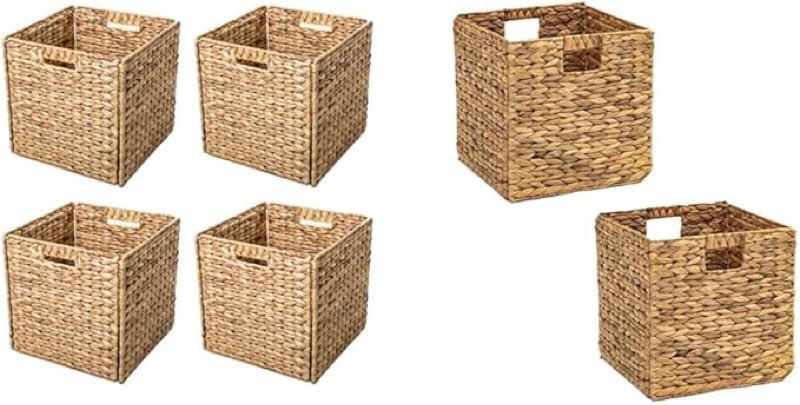 Trademark Innovations Foldable Hyacinth Storage Baskets with Iron Wire Frame (Set of 2) & Basket with Iron Wire Frame By Trademark Innovations (Set of 2)