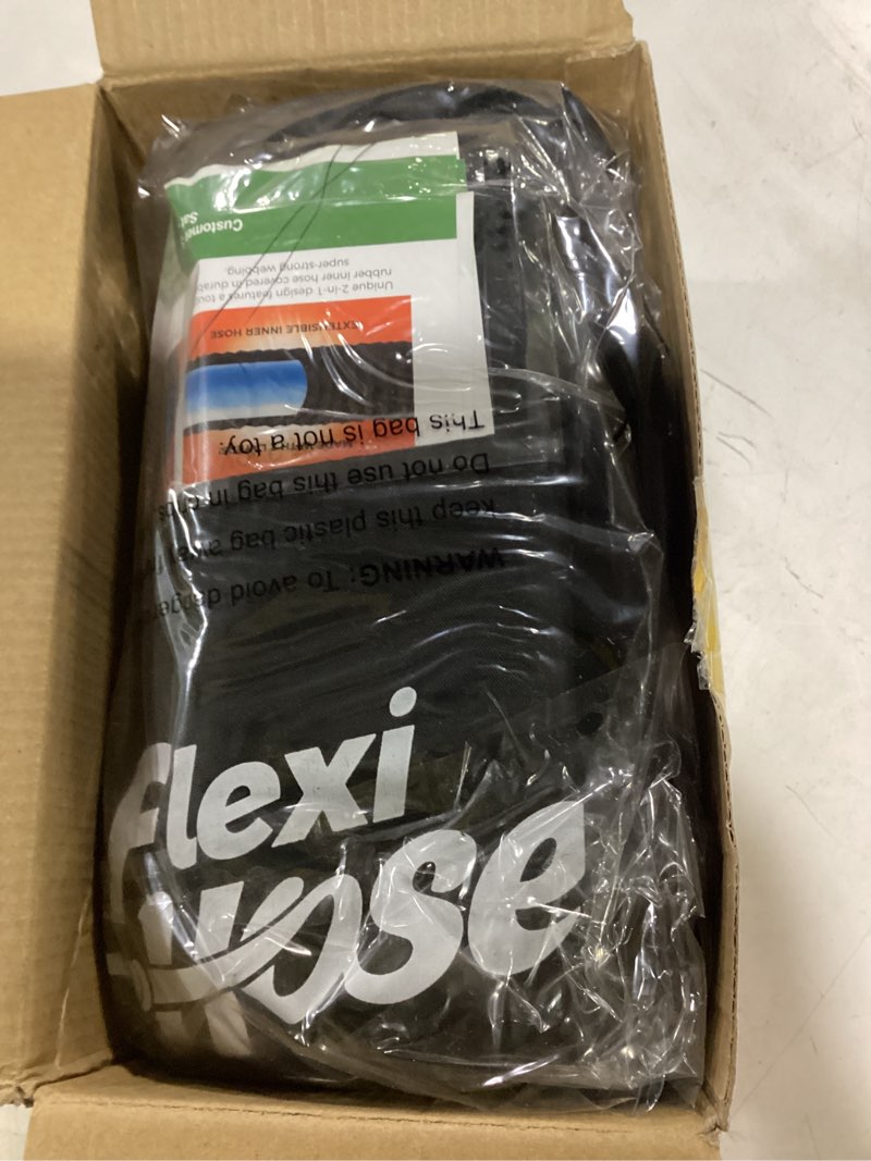 Condition photo showing New/Like New for flexi hose plus expandable garden hose with 8 function nozzle, 50ft - lightweight retractable garden hose, water hose - no-kink flexibility, 3/4 inch solid brass fittings includes hook & bag black 50ft