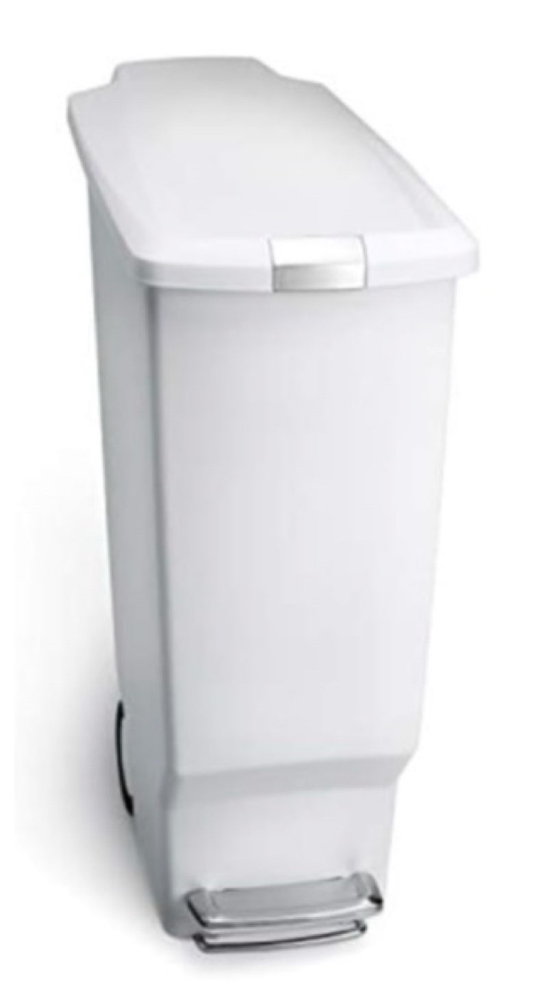 simplehuman 40 liter / 10.6 gallon slim kitchen step trash can with secure slide lock, white plastic