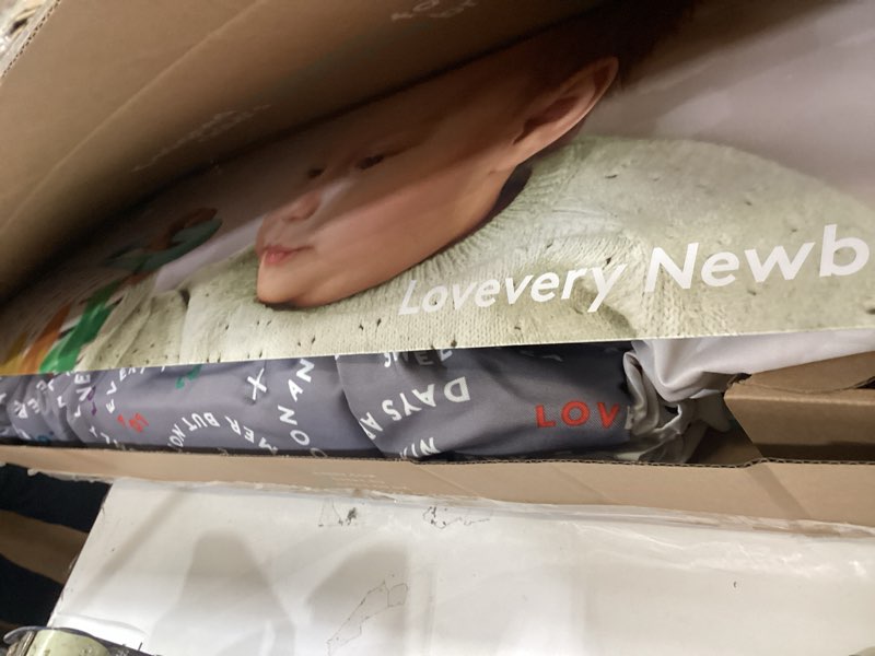 Condition photo showing New/Like New for lovevery, the newborn gift set, play gym with sensory strands and looker play kit, baby development essentials, ages 0+