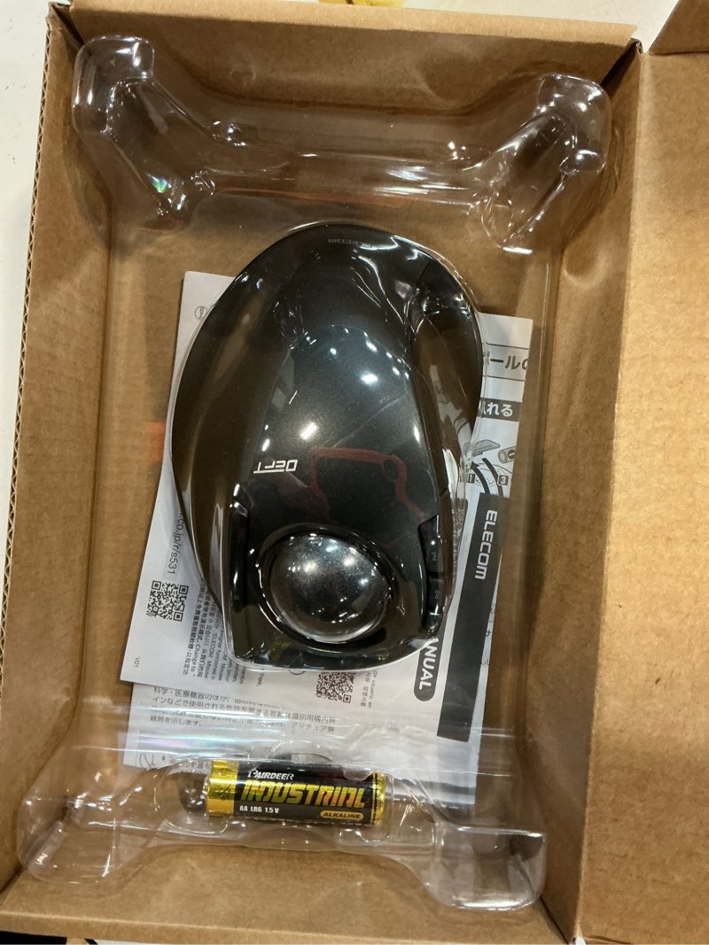 Condition photo showing New/Like New for elecom deft trackball mouse, 2.4ghz wireless, finger control, 8-button function with smooth tracking, ergonomic design, optical gaming sensor, windows11, macos (m-dt2drbk) black / black ball