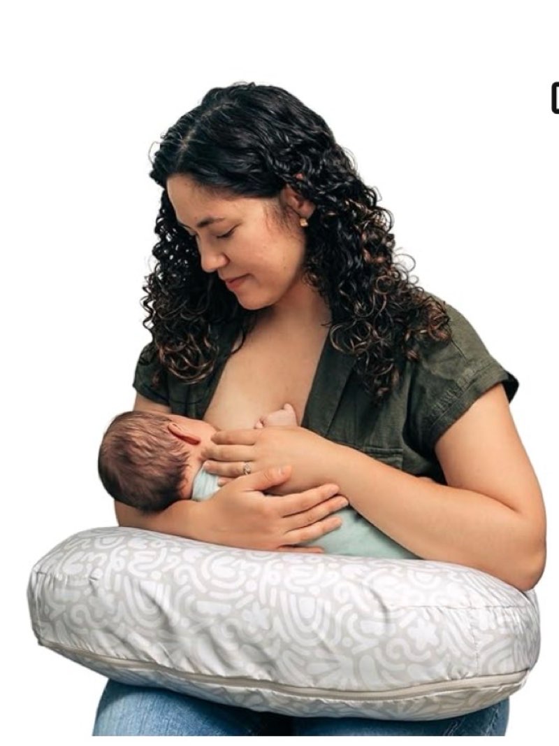 Boppy Nursing Pillow - Ergonomic Bottle & Breastfeeding Pillow with High, Firm, Large Area, Water-Repellent Cushion with Washable Cover; Baby Safety Alliance Verified - Cream Retro Squiggles