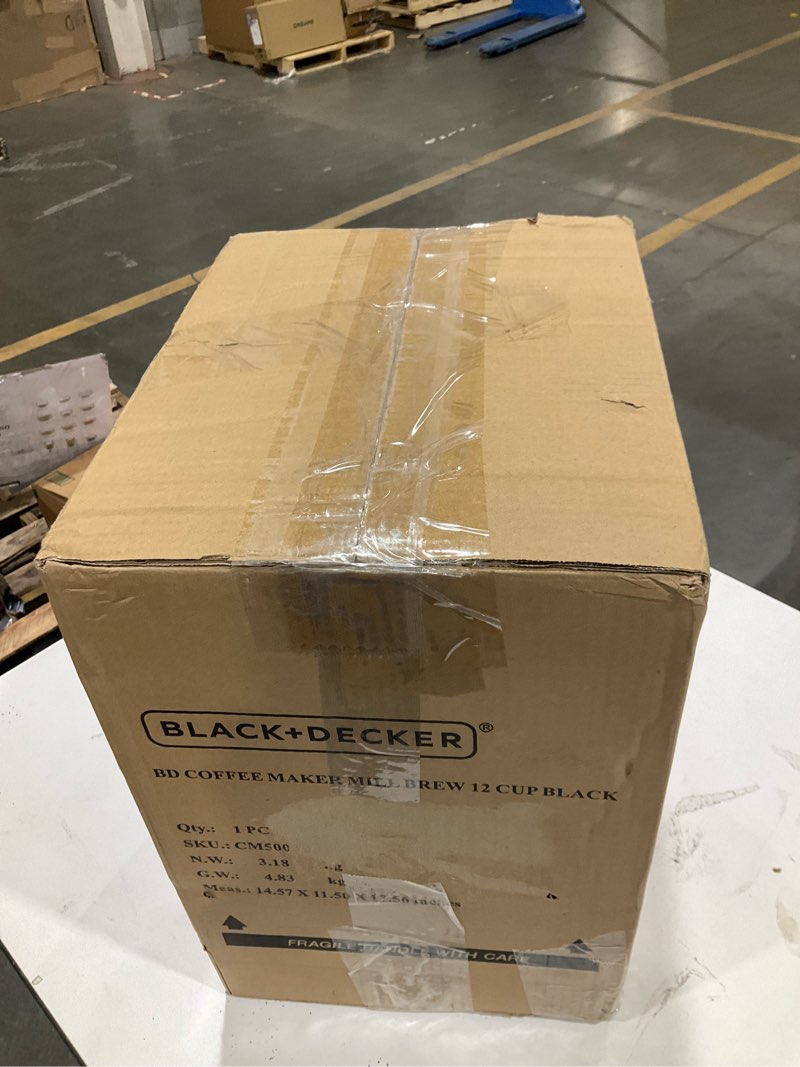 Condition photo showing As Is for Black and Decker BLACK+DECKER 12-Cup Mill and Brew Coffeemaker, Black, CM5000B 12-Cup Coffee System