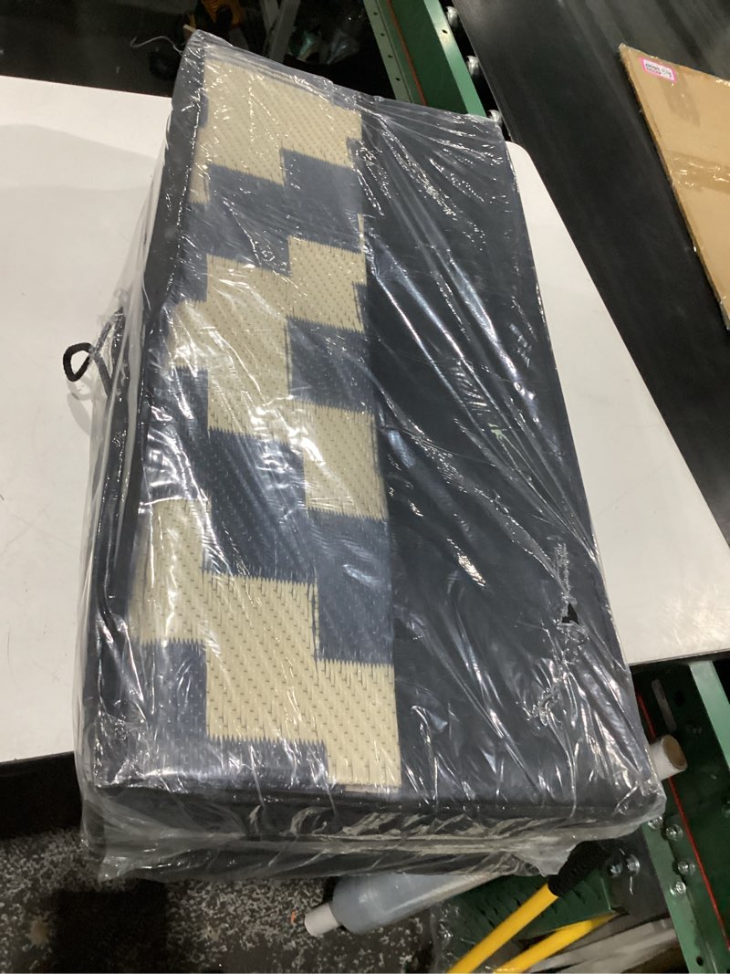Condition photo showing New/Like New for sand mine waterproof outdoor rug 9x12 ft, plastic reversible rug, modern area rug, large floor mat for outdoors, rv, patio, backyard, deck, picnic, beach, camping black & beige 9' x 12'