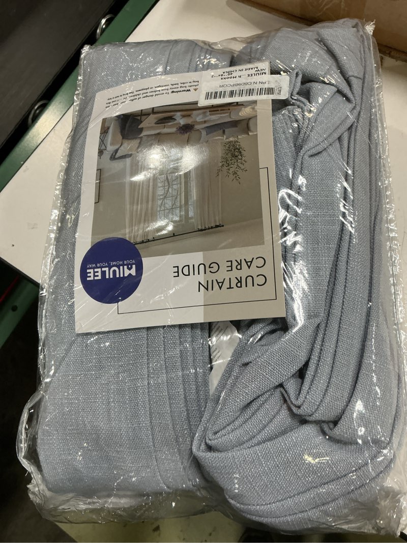 Condition photo showing Good Condition for miulee pinch pleated thick linen curtains 84 inches long 2 panels for living room bedroom, linen textured memory trained drapes pleat back tab light filtering light blue window curtains with hooks 40"w x 84"l (pack of 2) chambray blue