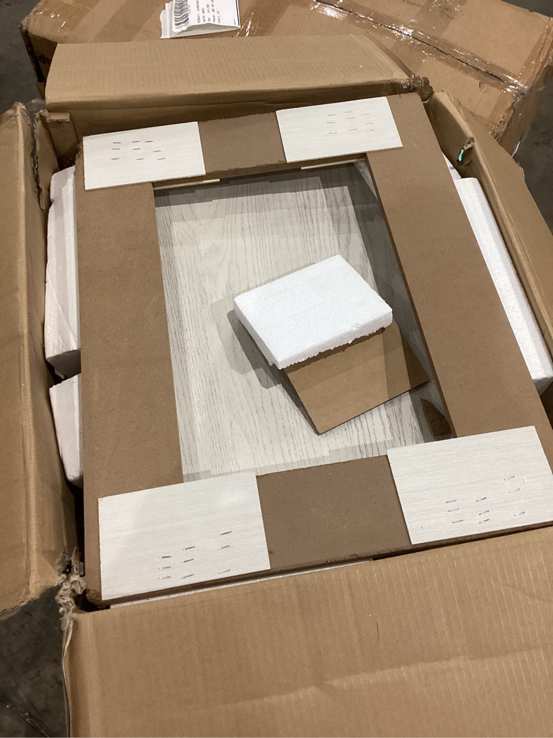 Condition photo showing As Is for signature design by ashley robbinsdale coastal 1-drawer nightstand with cubby storage, 26.75" tall, white