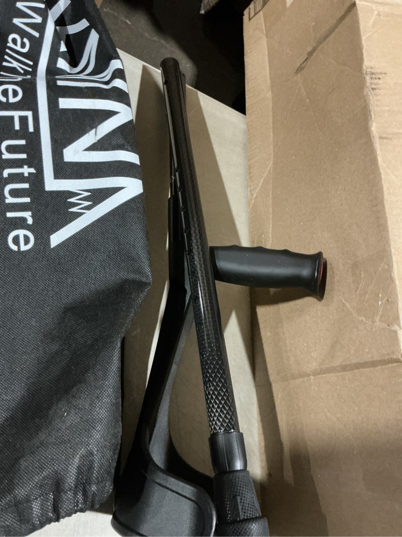 Condition photo showing As Is for kmina foldable forearm crutches of carbon fiber (x2 units), open cuff, lightweight, folding crutches, made in europe, pro model