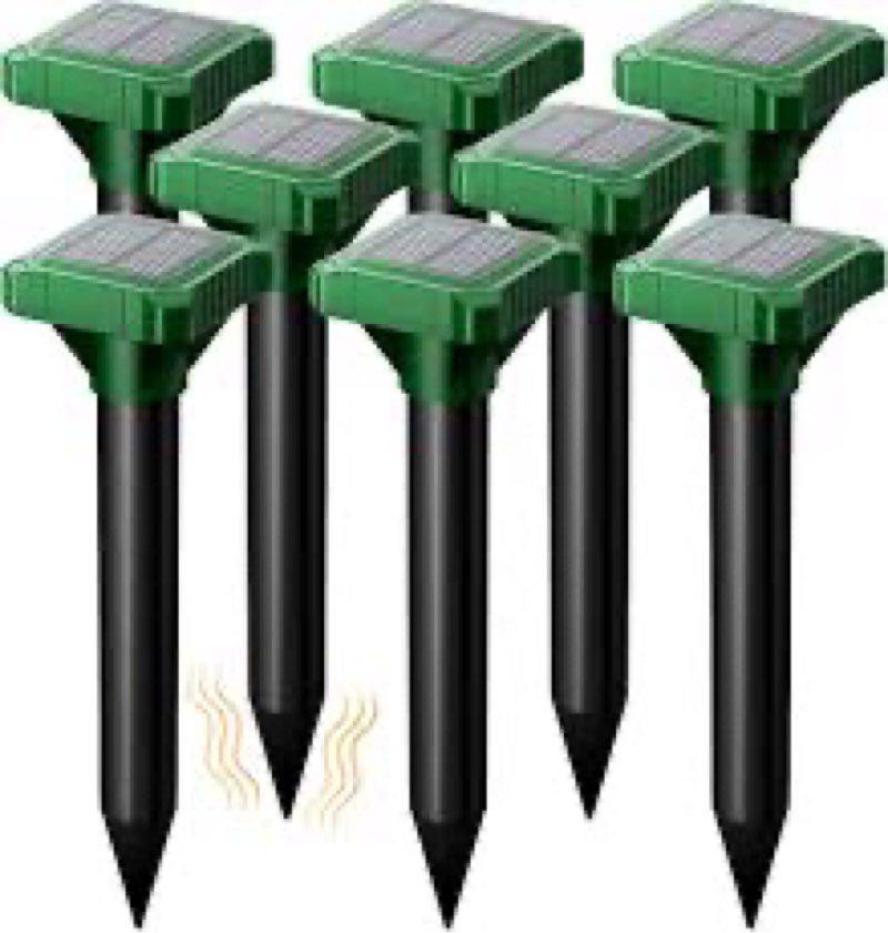 Solar Powered Mole Repellent, 8 Pack Ultrasonic Vole Repeller Outdoor, IP65 Waterproof Snake Deterre