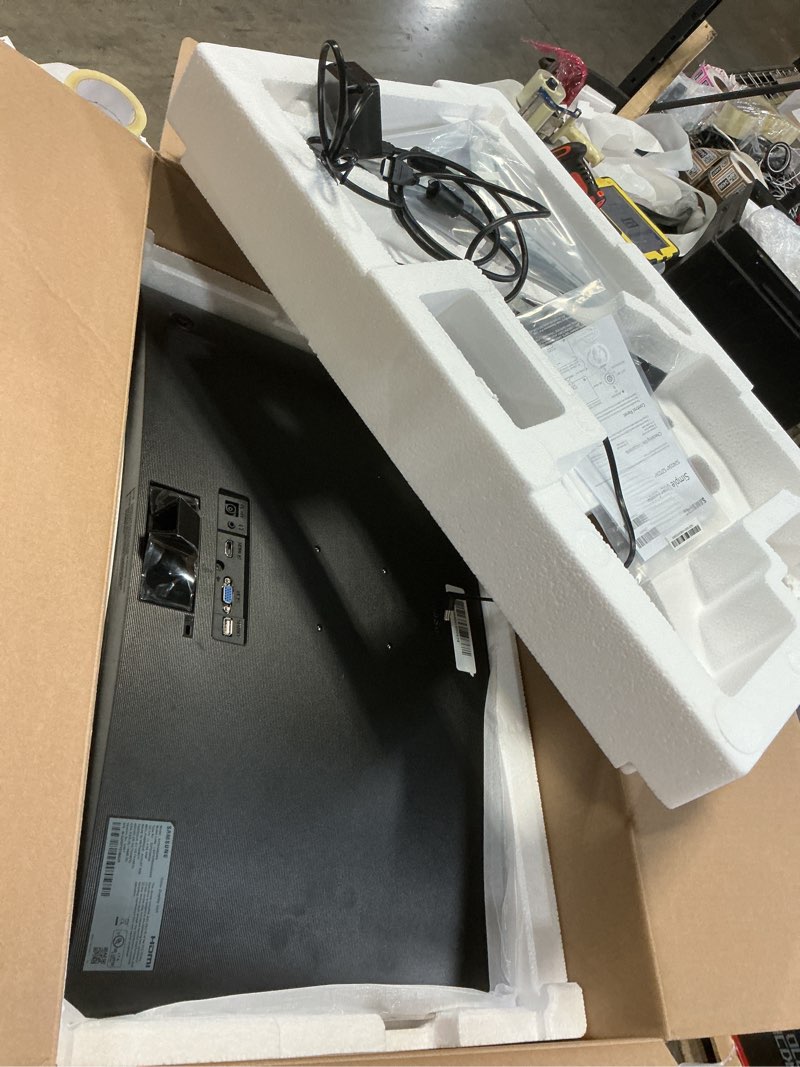 Condition photo showing As Is for (INCOMPLETE) Samsung 27\" Essential S3 (S36GD) Series FHD 1800R Curved Computer Monitor, 100Hz, Game Mode, Advanced Eye Comfort, HDMI and D-sub Ports, LS27D366GANXZA, 2024