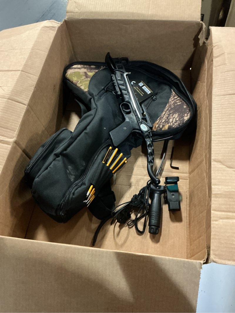 Condition photo showing Good Condition for Southland Archery Supply Prophecy 80 Pound Aluminum Self-Cocking Crossbow with Cobra System Limb with 3 Arrows Black with Bag, Stringer, Extra Arrows, Red Dot Scope and Foregrip