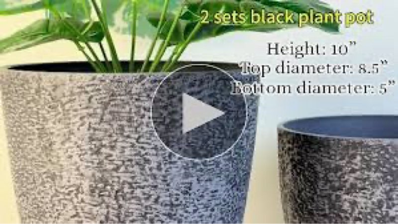 10 inch garden planter lightweight indoor outdoor pots with drainage hole for potted plants flowers greenery, set of 2 (beige grain texture)