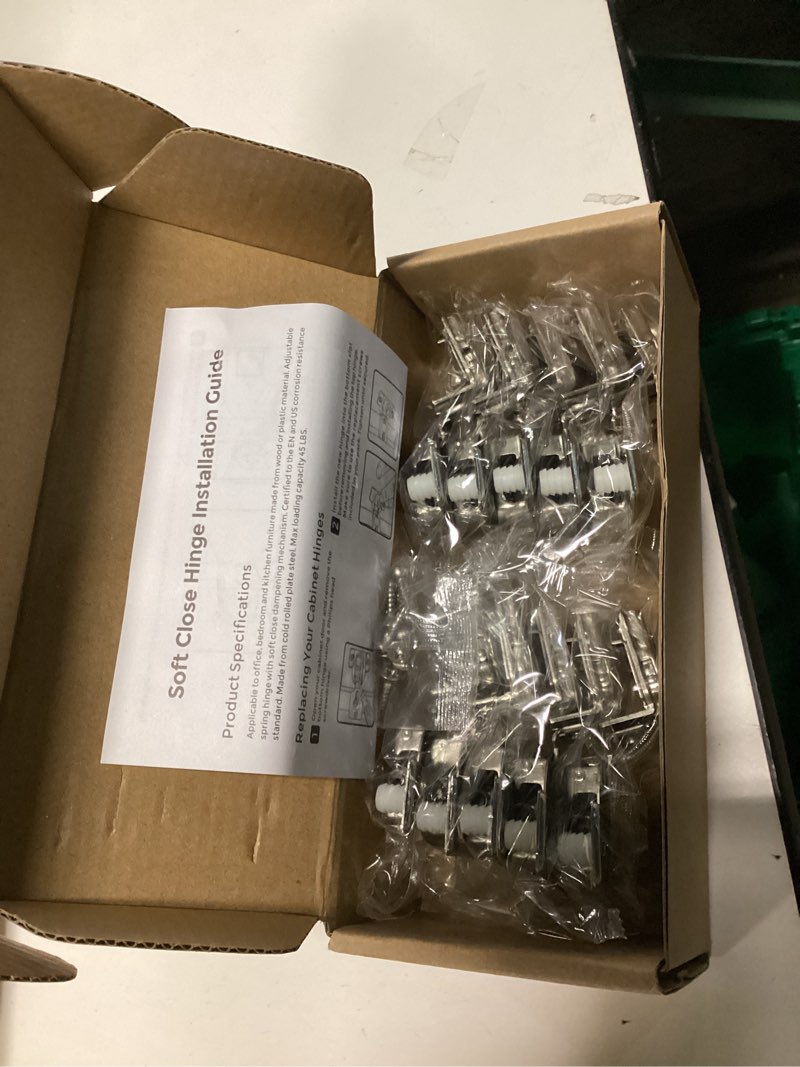 Condition photo showing New/Like New for 10 Pack 5 Pairs 1-1/4 inch Overlay Soft Close Cabinet Hinges for Kitchen, Stainless Steel Three-Way Adjustable, Concealed Self-Closing Door Hinges 10 1-1/4 inch Overlay