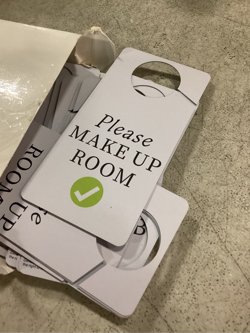 Condition photo showing Good Condition for teenyyou 100 pcs door hanger sign bulk 3''x 6'' please make up room please do not disturb door knob hanger thick pvc material frosted design for hotel office clinic dorm session