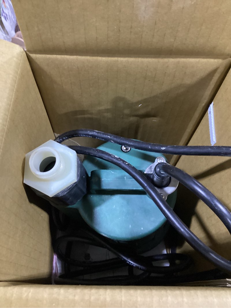 Condition photo showing As Is for zoeller 1/3 hp 2100 gph thermoplastic electronic switch bottom ac submersible utility pump