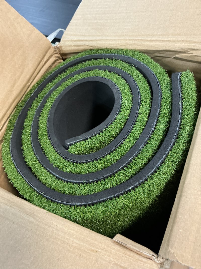 Condition photo showing Good Condition for golfguru golf mat, 5x4ft artificial turf golf hitting mats practice with 10 golf balls, 9 golf tees, golf hitting training aids for backyard driving chipping indoor outdoor training