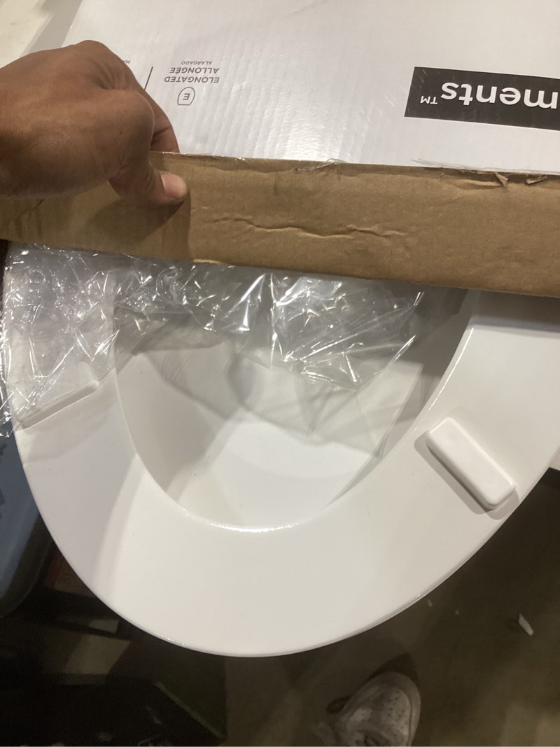 Condition photo showing Good Condition for american standard moments wood white elongated soft close toilet seat