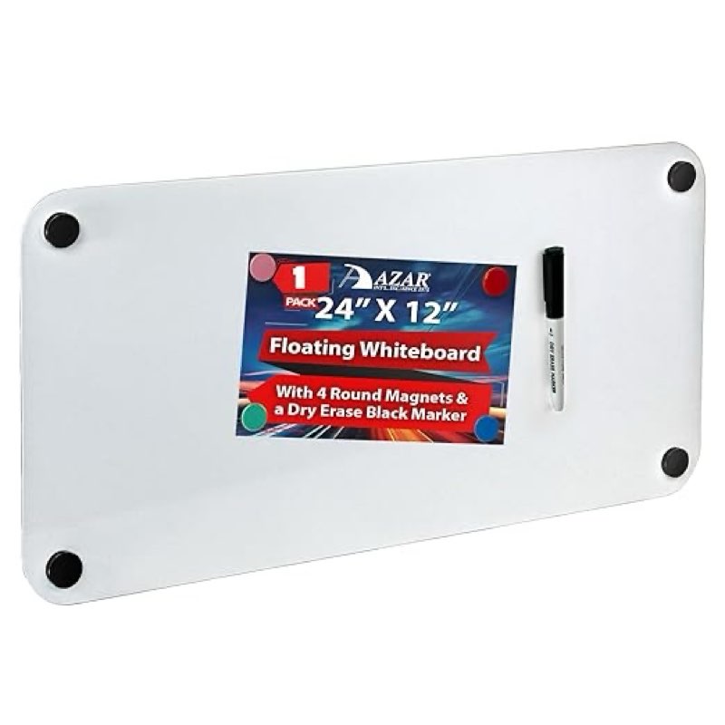 Azar Displays Floating 900962-SLV Whiteboard 12" x 24" – Modern Frameless Wall-Mounted Dry Erase Boa