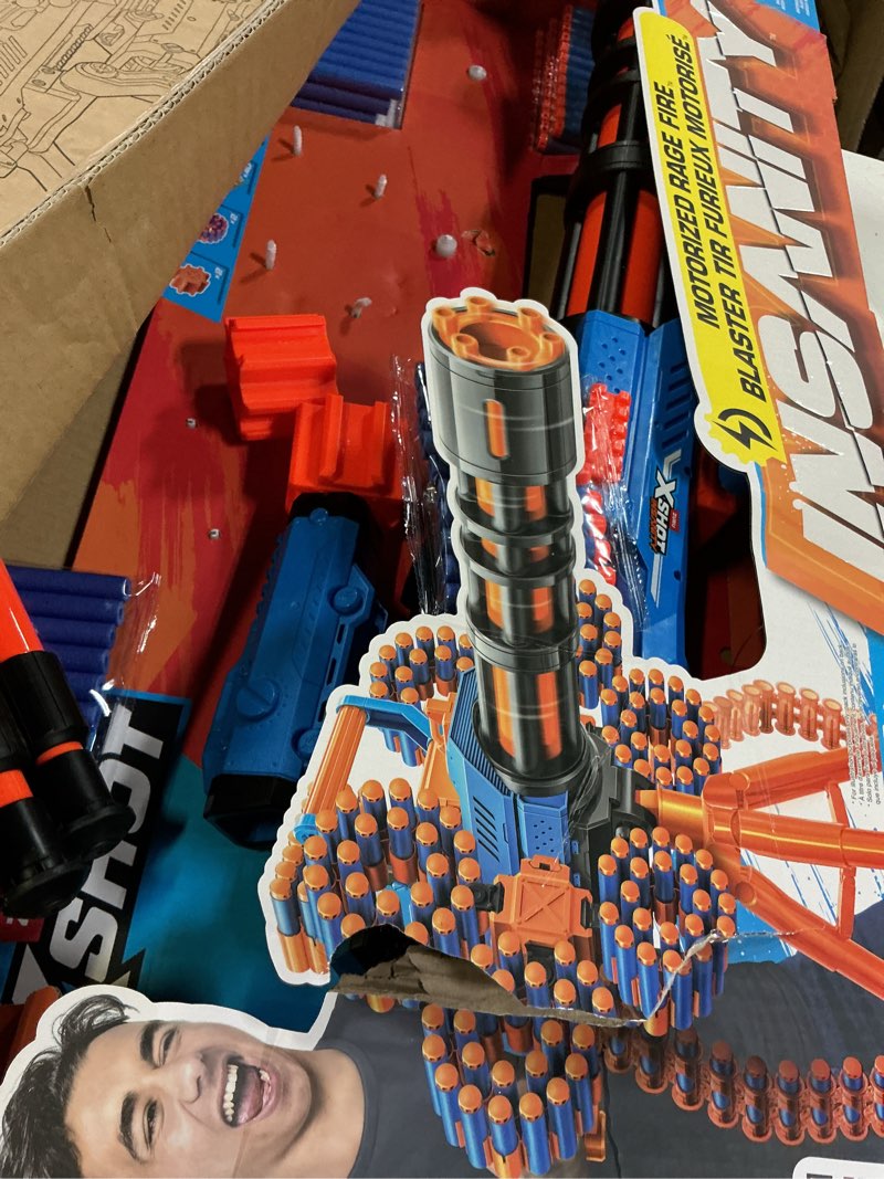 Condition photo showing Good Condition for x-shot insanity motorized rage fire by zuru 72 darts, air pocket technology darts, dart storage, blasting power, auto feeding belt, tripod & scope, outdoor toy for boys, girls, teens, adults