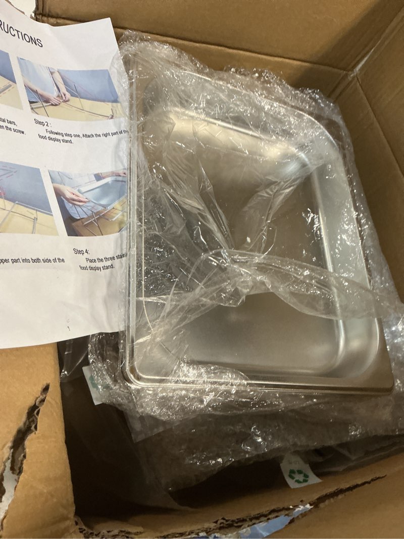 Condition photo showing Good Condition for high-capacity 3 tiered serving trays platters with lid cover stainless steel dessert cup cake table display stands food snake fruit catering supplies buffet display set (1.6inch) set b, (platter depth: 1.6 inch)