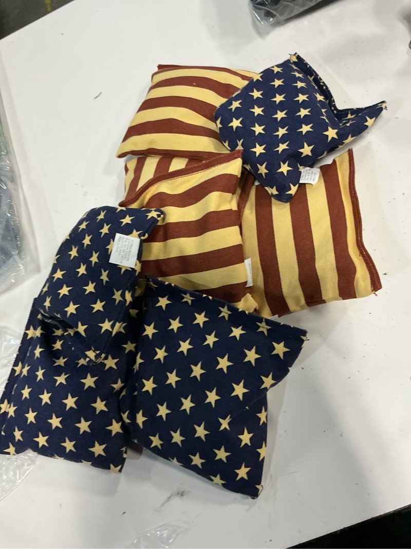 Condition photo showing Good Condition for sport beats cornhole bags set of 8 - regulation size & weight bean bags, heavy duty double-stitched canvas for tailgating, outdoor backyard game accessories with carry tote vintage stars & stripes