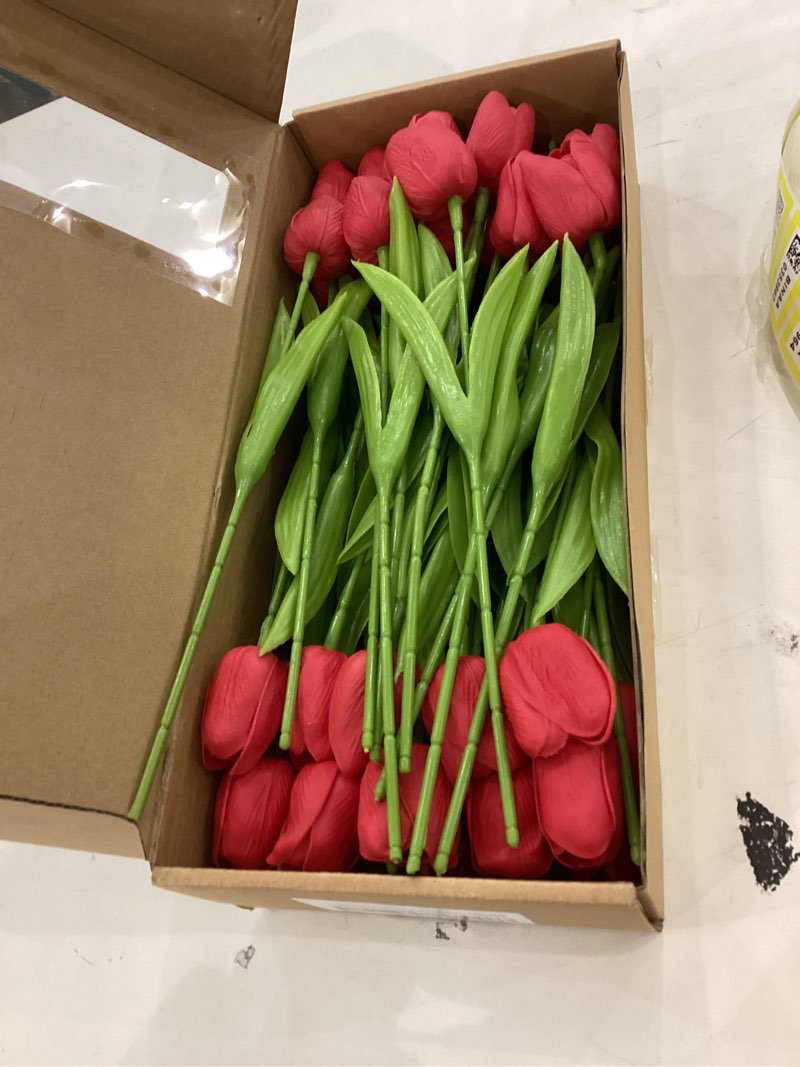 Condition photo showing Good Condition for ucky Yellow Artificial Flowers 20 Pcs Tulips Realistic Touch Spring Summer Fake Flowers for Home Decor Outdoor Garden Parties and Wedding Decorati 20pcs Yellow
