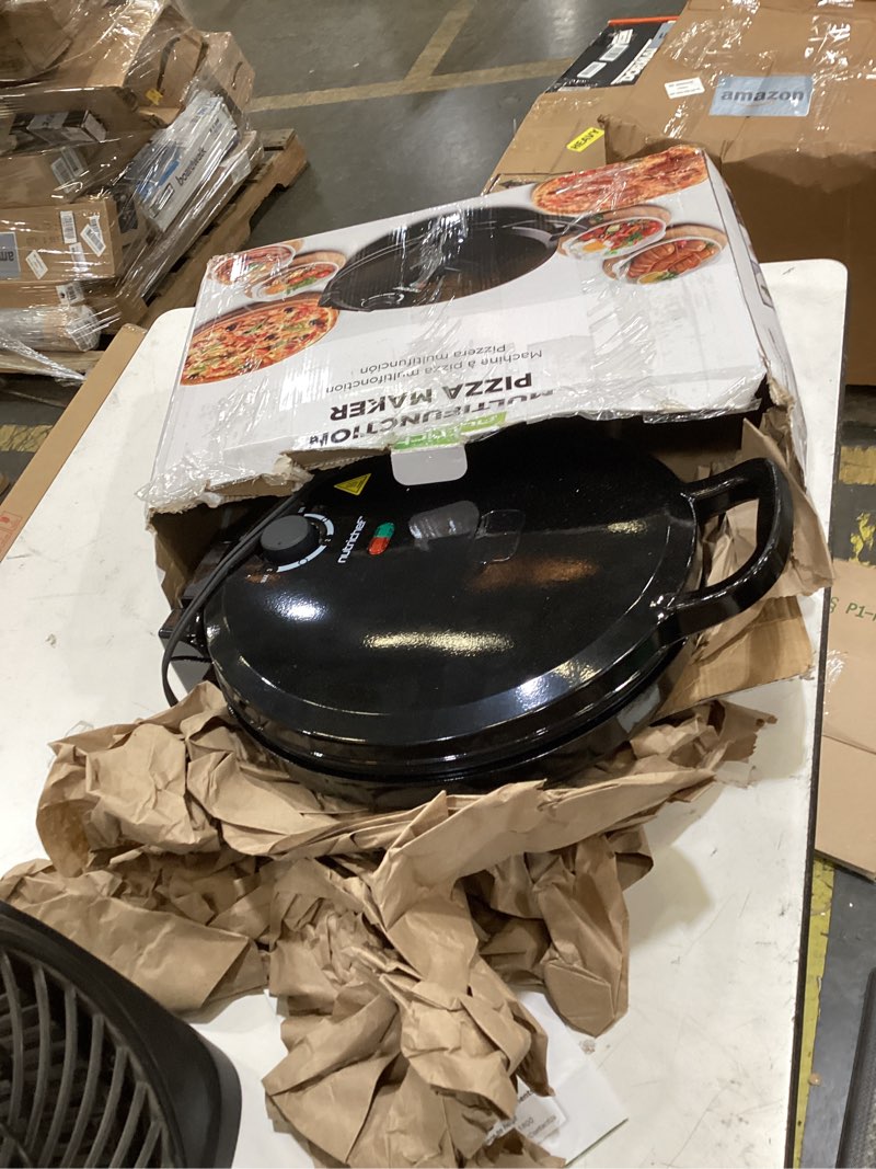 Condition photo showing Good Condition for nutrichef countertop pizza maker | 1500w non-stick electric pizza cooker | make 12" personal pizzas, eggs, toast, quesadillas & more | cool-touch handles & space saving | temp range 175-400°f | black midnight melt