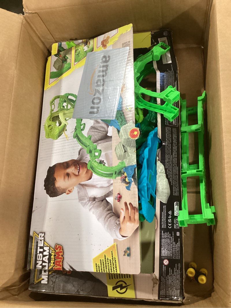 Condition photo showing As Is for Monster Jam Mini Jams, Cobra’s Crazy Escape 28” Motorized Playset, 2 Exclusive Die-Cast ThunderROARus and JCB Digatron Monster Trucks, Kids Toys for Boy and Girls Ages 3 and up