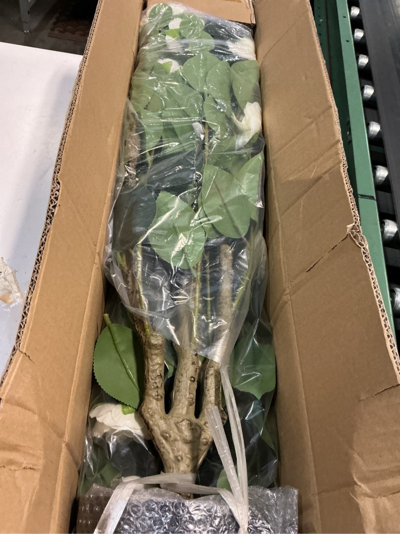 Condition photo showing Good Condition for 3ft artificial camellia tree 2 pack, uv resistant faux camellia plants with realistic white flowers, tall fake potted trees for front porch patio garden home decor, indoor outdoor