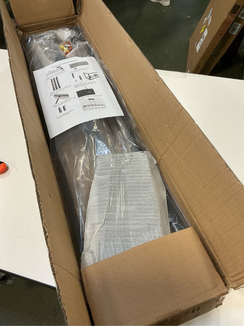 Condition photo showing New/Like New for Boncoo 6 Light Black Chandeliers for Dining Room, Adjustable Height Linear Chandelier Kitchen Light Fixture, Modern Farmhouse Chandelier Rectangle Island Light for Kitchen Hanging Light Fixtures