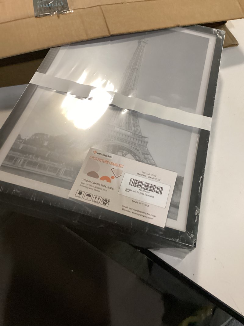 Condition photo showing New/Like New for upsimples 12x18 Picture Frame Set of 5, Display Pictures 11x17 with Mat or 12 x 18 Without, Wall Gallery Poster Frames, Black Black 12x18