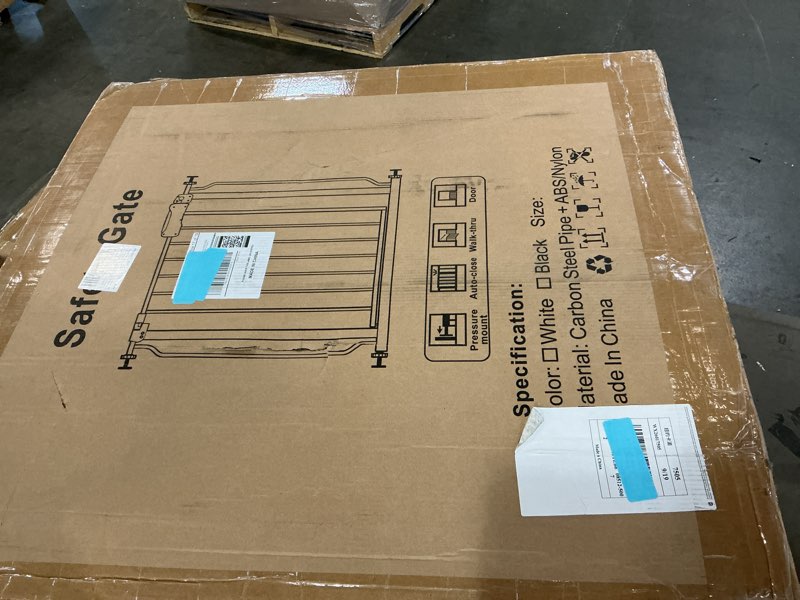 Condition photo showing As Is for allaibb extra wide pressure mounted baby gate walk through child kids safety toddler tension white long large pet dog gates with extension for doorways kitchen (71.65-85.03"/182-218cm, white) white 71.65-85.03"/182-218cm