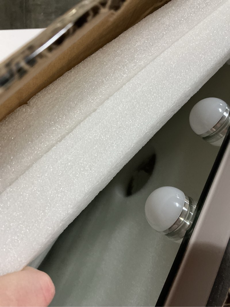 Condition photo showing Good Condition for moonee vanity mirror with lights, hollywood lighted makeup mirror with 15 dimmable bulbs and 10x magnification, 3 colors modes, light up mirror, perfect valentine's day gift for her?23" x 18"? white 23"l x 18"w