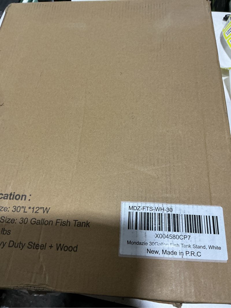 Condition photo showing Good Condition for 30 Gallon Rimless Fish Tank Stand with Shelf for Storage, 2 Tiers Metal Aquarium Stand, Breeder Tank Turtle Reptile Terrariums Stand Rack for Home Office, 30" L x 12" W x 20.5" H, White