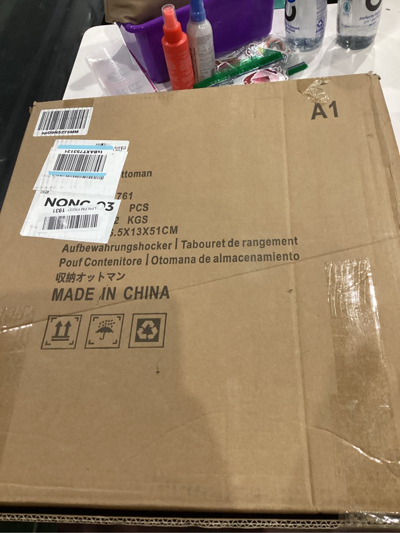 Condition photo showing Good Condition for 17.7" Ottoman with Storage, Square Storage Ottoman for Dorm, Linen Ottomans with Legs for Living Room, Bedroom, Beige Beige, Linen