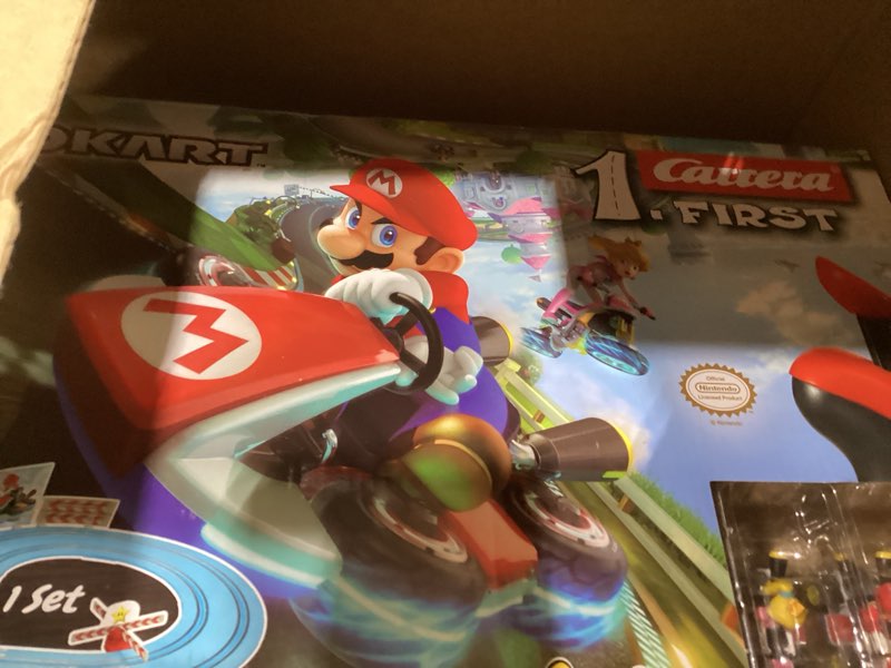 Condition photo showing Good Condition for carrera first mario kart - slot car race track with spinners - includes 2 cars: mario and peach - battery-powered beginner racing set for kids ages 3 years and up