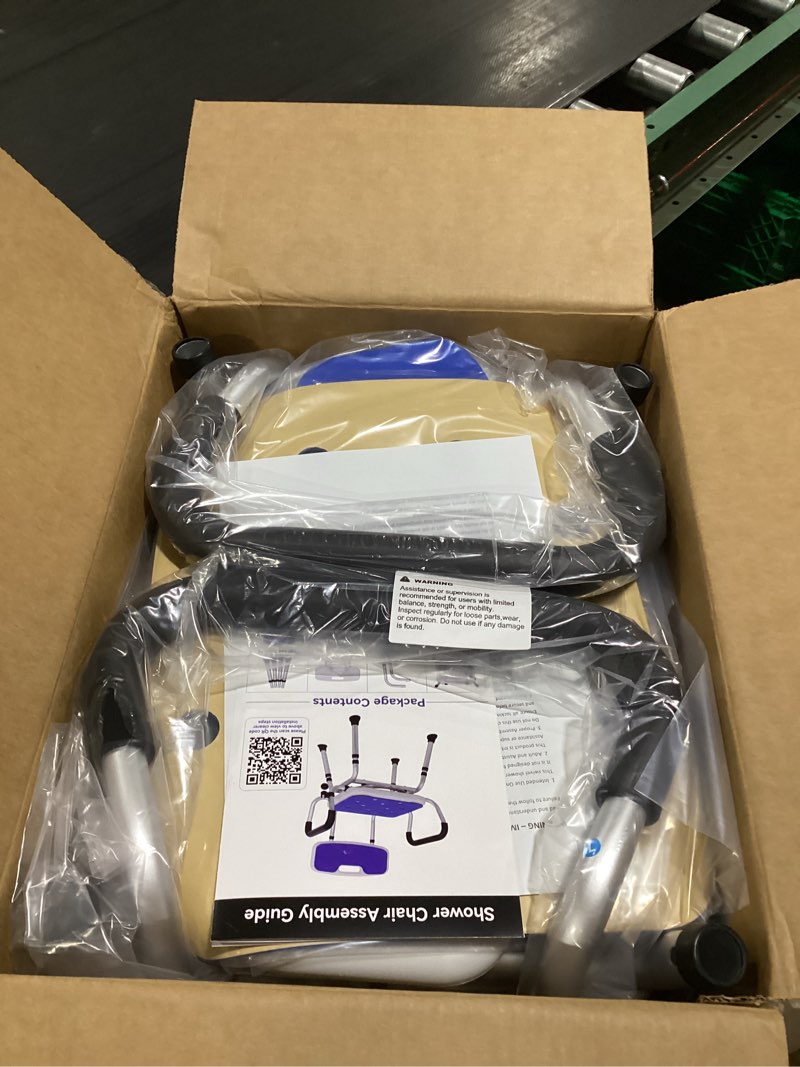 Condition photo showing New/Like New for swivel shower chair: 400 lbs heavy duty shower chair for elderly disabled injured - height adjustable shower stool with arms & back - non-slip rotating shower bench seat for tubs (dark blue)