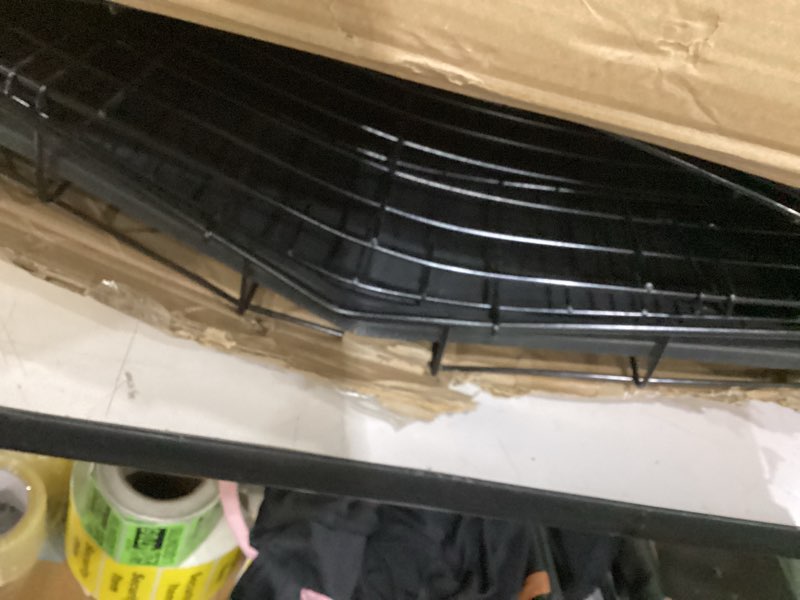 Condition photo showing As Is for damaged amazon basics portable, easy to assemble, foldable metal wire dog crate with removable tray, double door, divider panel, handle, 36\" x 23\" x 25\", black 36.0\"l x 23.0\"w x 25.0\"h double door w/ divider