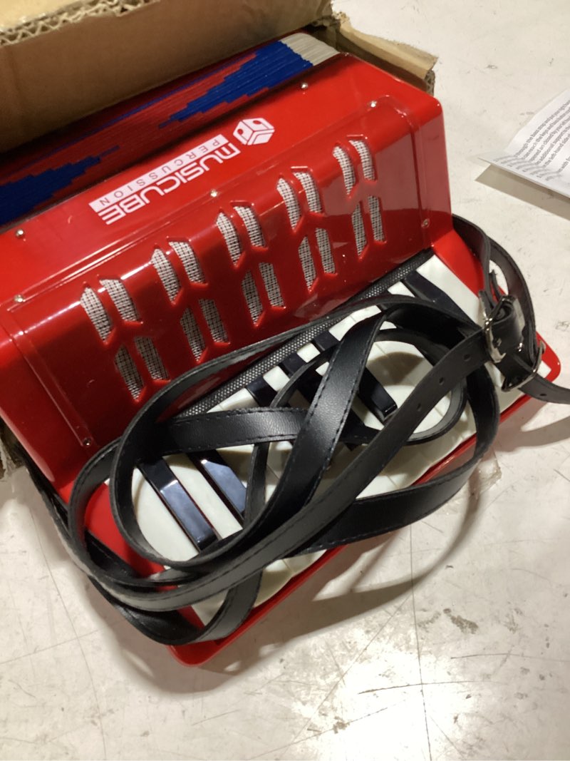 Condition photo showing Good Condition for accordion instrument for kids professional 17 keys 8 bass accordion with straps for beginner student educational musical instrument for boys girls aged 3+ gift choice (red)