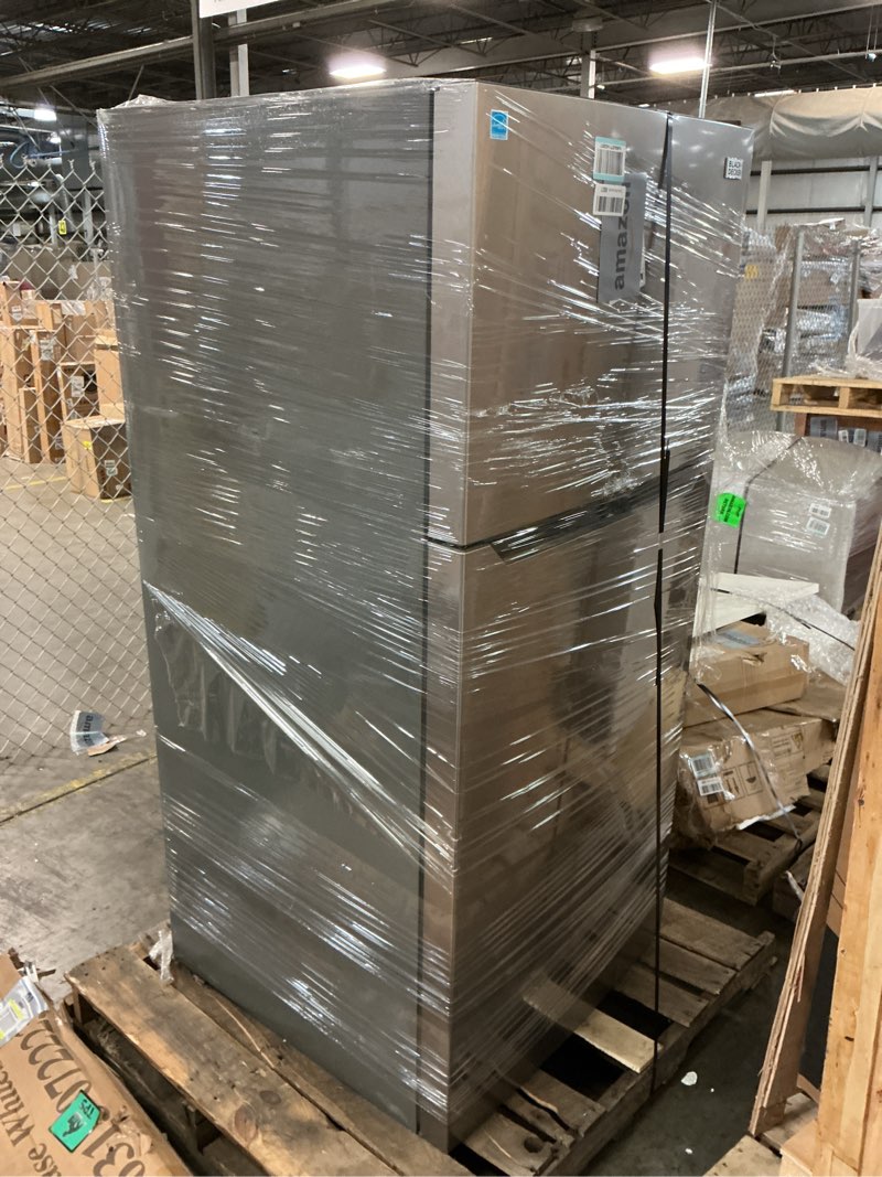 Condition photo showing As Is for BLACK+DECKER 18.1 Cu. Ft. Top Mount Refrigerator with Ice Maker, 2-Door Refrigerator with Top Freeze