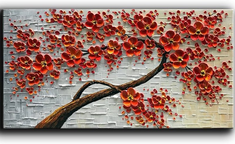 YaSheng Art -Large Size hand-painted Oil Painting On Canvas Texture Palette Knife Red Flowers Painti