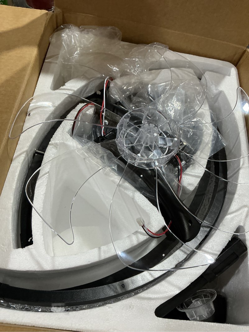 Condition photo showing Good Condition for aikvsxer 20" low profile ceiling fan with light and remote, dimmable led flush mount ceiling fan, 6 speeds, white modern design for bedroom/living room ?black-crystal? black-crystal 20inch
