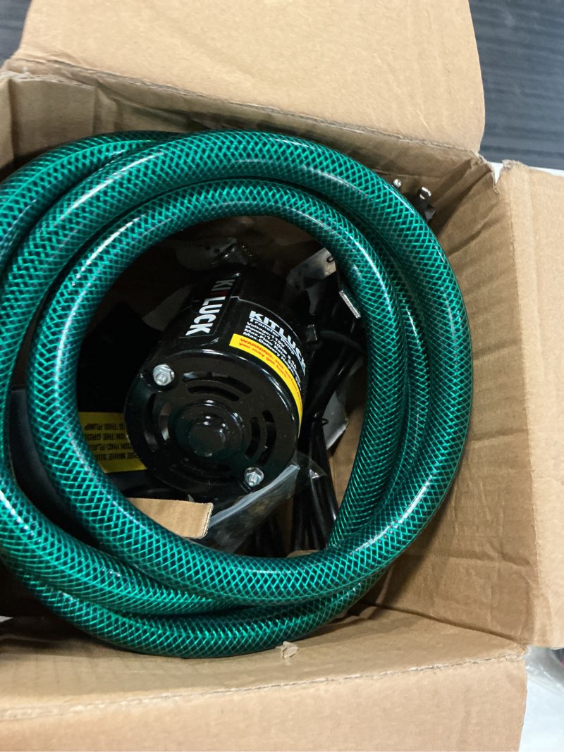 Condition photo showing As Is for water transfer pump, 115v 1/10hp 330gph utility water pump electric with 6ft suction hose kit, portable small water pump for pool draining, removing water from rain barrel, aquariums, etc.